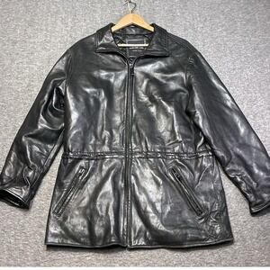Andrew Marc New York Vintage Black‎ Leather Jacket Med Moto Style Quilted liner